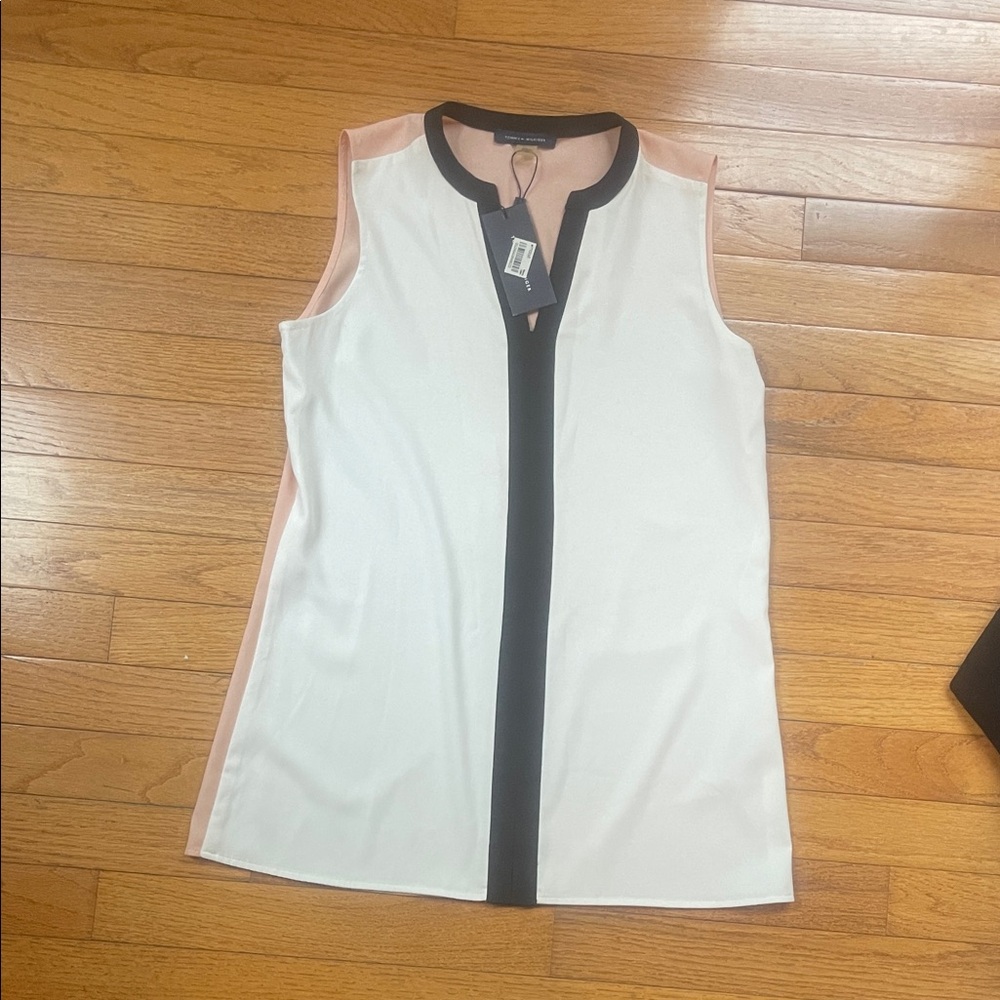 Tommy Hilfiger White Sleeveless Shell with Black Trim & Blush Panels